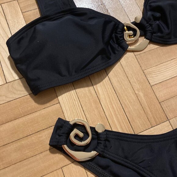 Black Bikini Swimwear Set with Gold Metal Detail - Picture 4 of 4